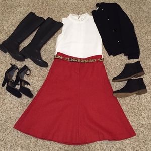 J Crew Red Wool Herringbone A-Line Skirt